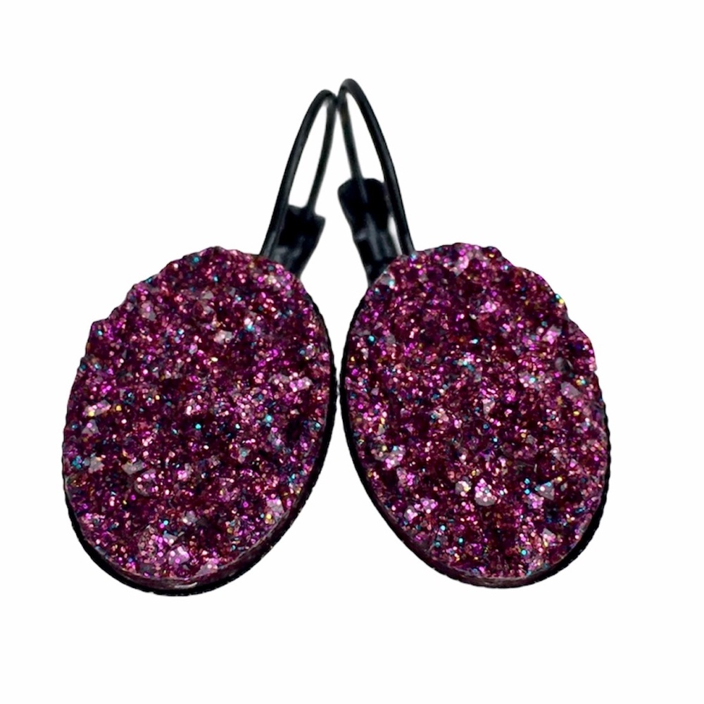 3/$20⚡️Magenta Glitter Faux Druzy earrings
